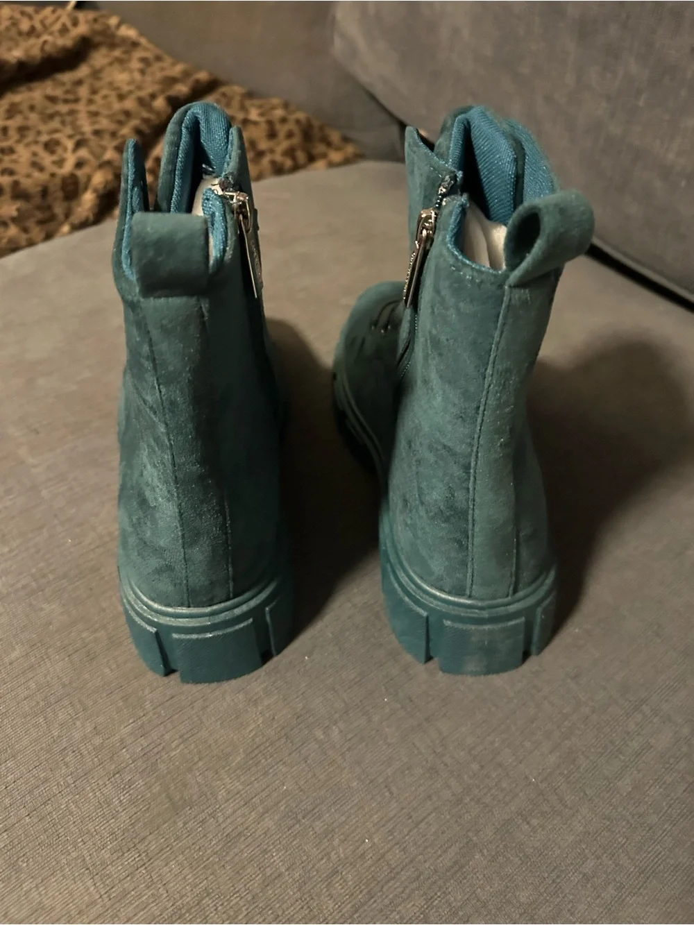 Comfortable light weight Teal Suede High-Top Lace-Up Boots